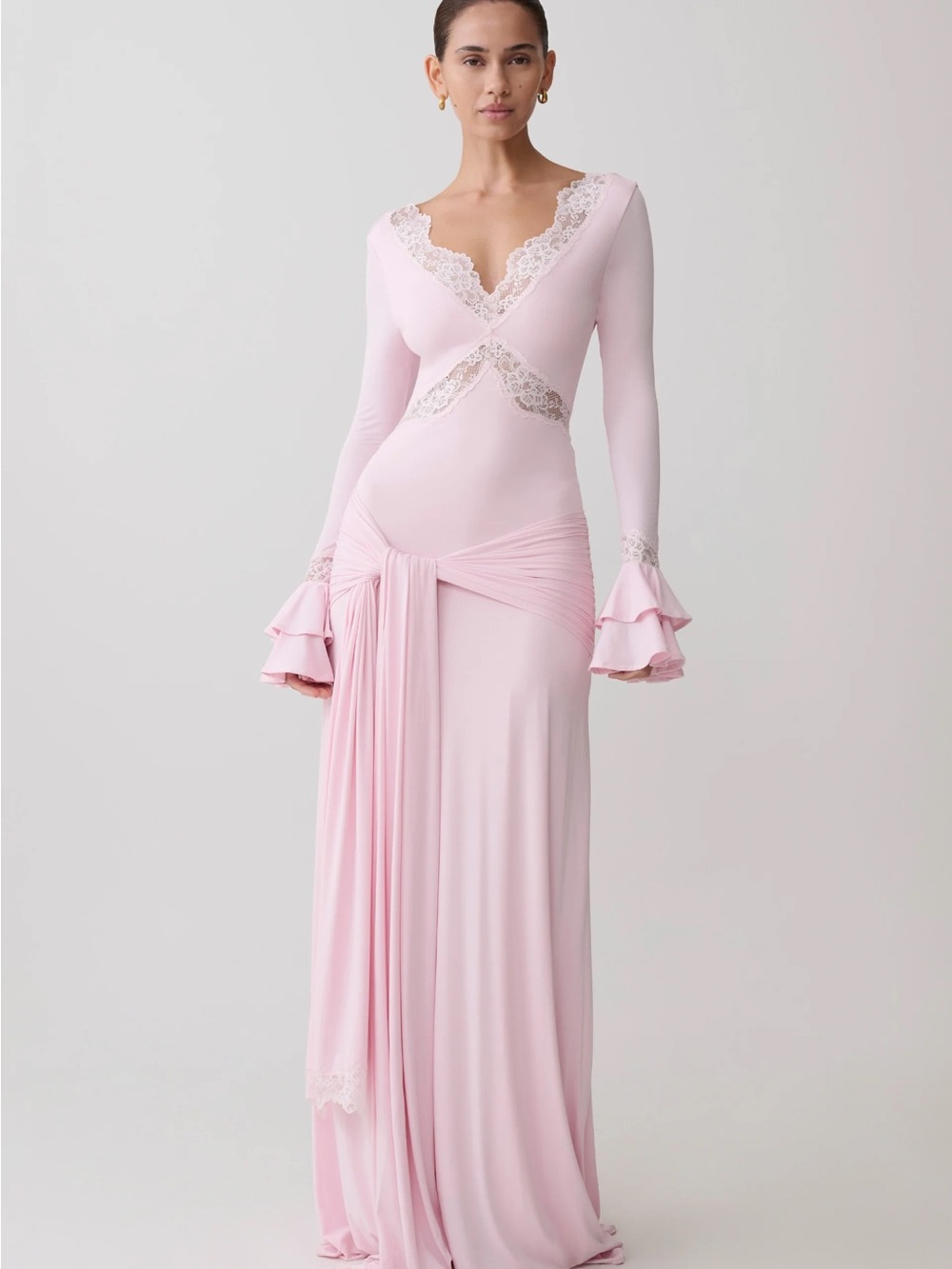 Electra Slinky Lace Maxi Dress- Ballet Pink